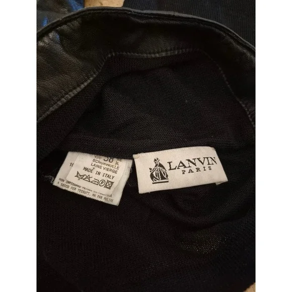 LANVIN Paris Leather-Front - Virgin Wool Sweater Back - V-Neck - XL